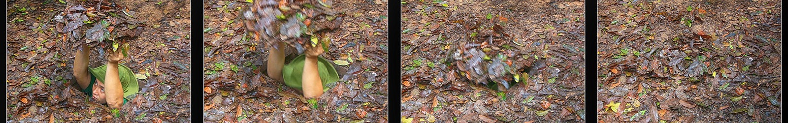 Củ Chi VN - tour guide demonstrates a secret tunnel entrance 01