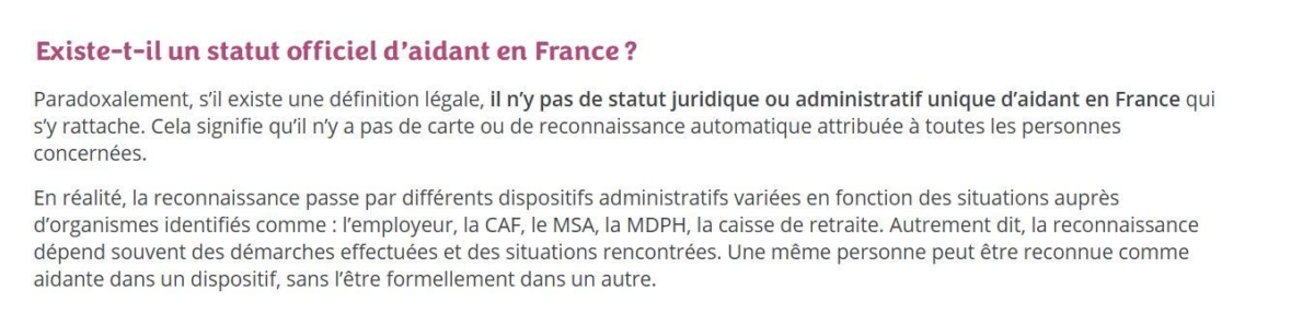 capture écran "existe-t-il un statut officiel d'aidant en France"